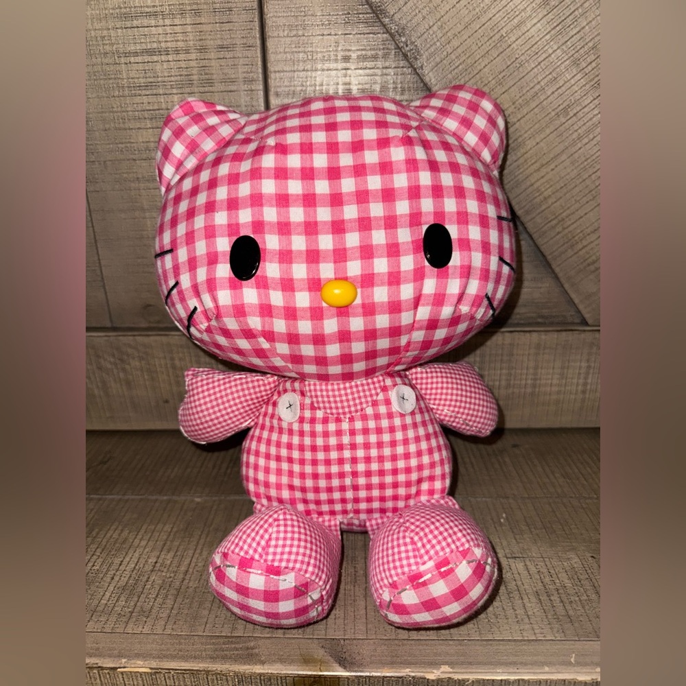 Sanrio 2010 Pink Gingham Plaid Plush 12" HELLO KITTY Doll Stuffed Animal~CUTE!!